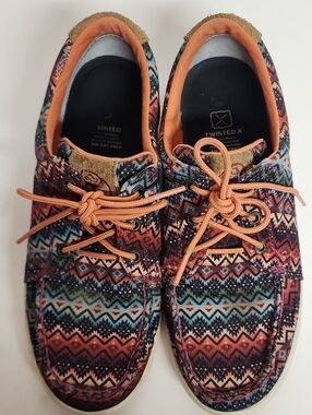 Twisted X Hooey Aztec-Pattern Canvas Sneakers - Orange/Blue Size 8.5M